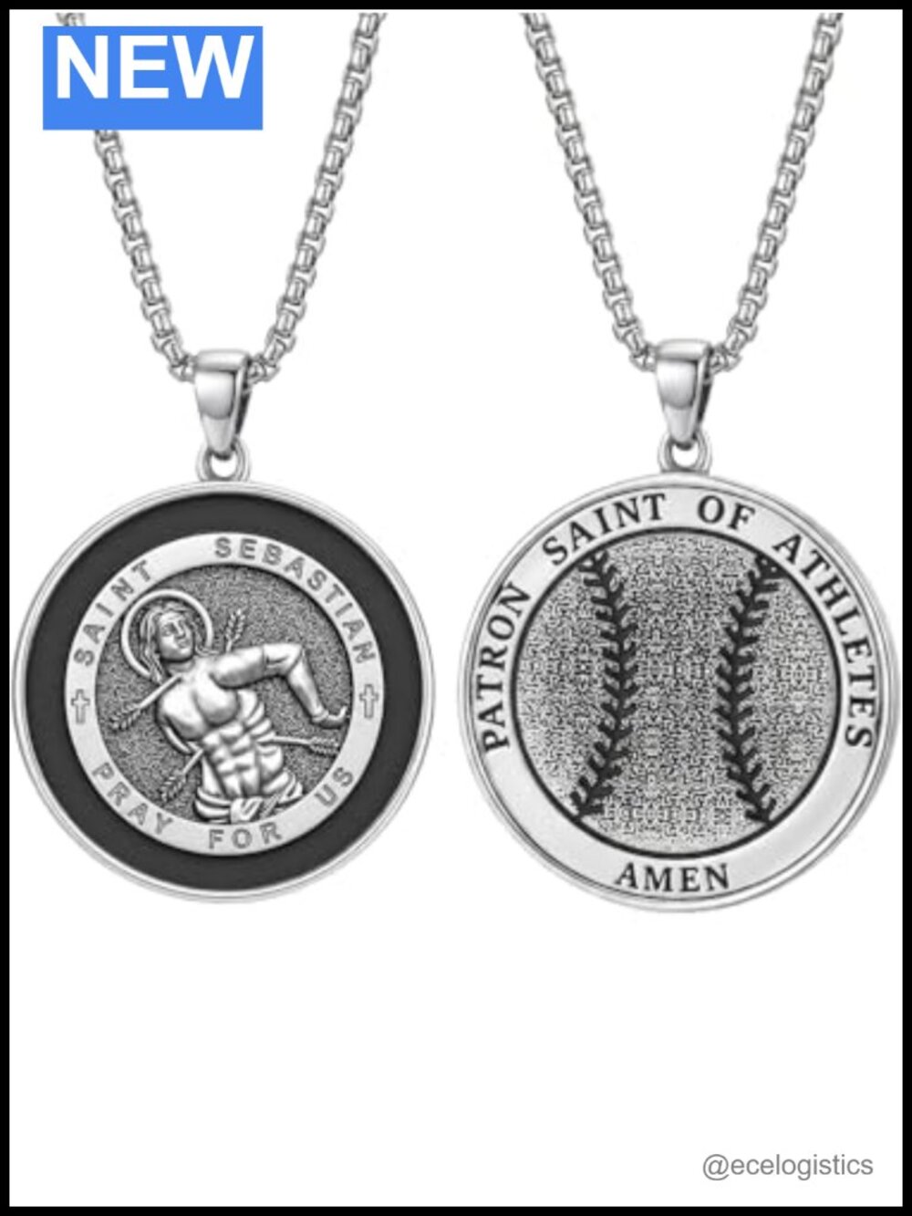 925 Sterling Silver Saint Sebastian Medal Necklace Religious Pendant 22 inch